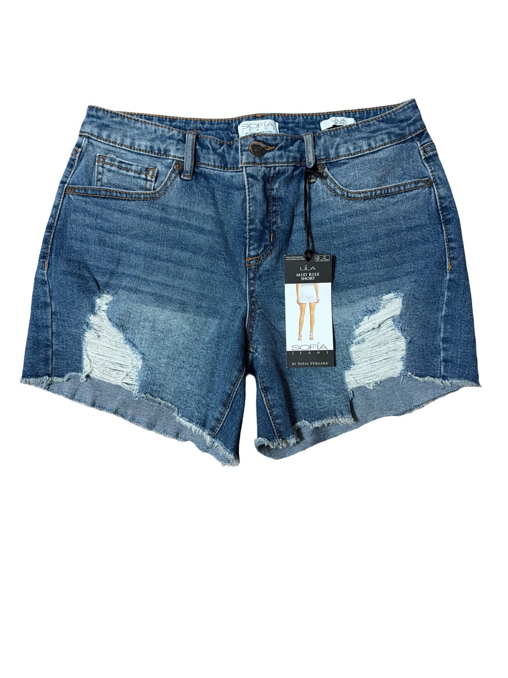 sofia by sofia vergara Lila Dark Blue Distressed Mid Rise Denim Shorts